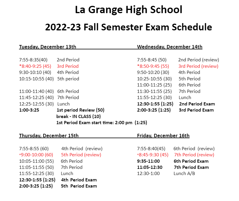Fall 2022 Final Exemption Schedule