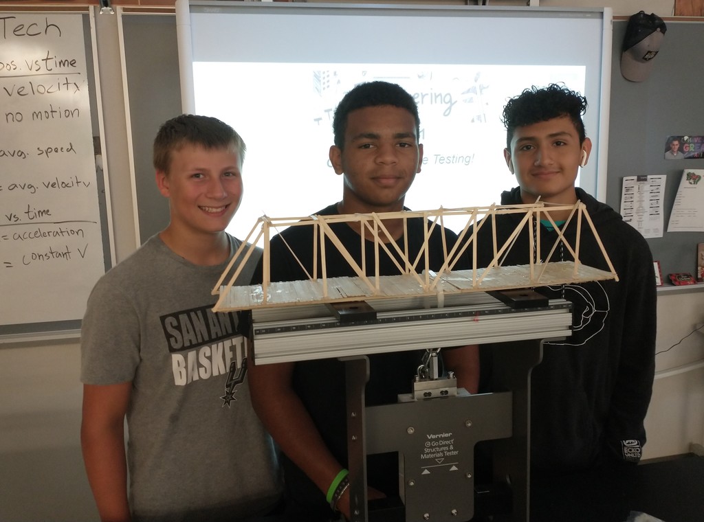 The Vernier structures and materials tester and this groups bridge which held 56 pounds.