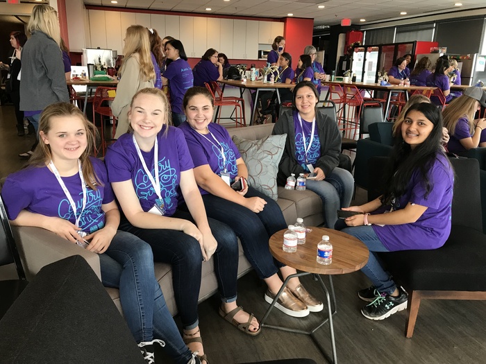 Molly Bennett, Harper Westall, Abbey Weyand, Bryssa Rios, and Ami Ejner get ready to listen to the keynote speaker at the Country Girls Can Code Conference in Austin.